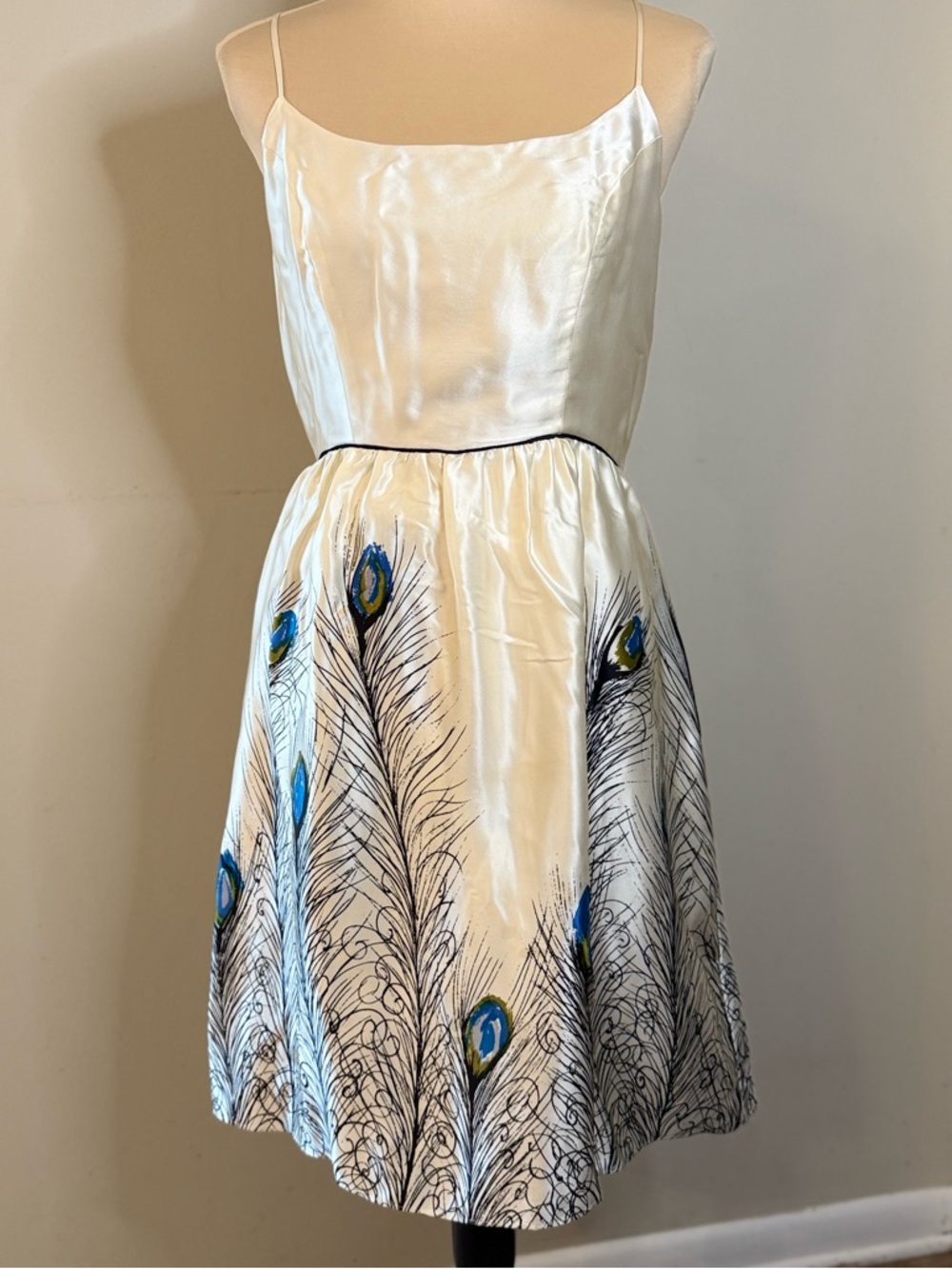 Matty M. Silk dress peacock for & flare racer back SZ M